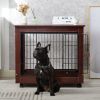 31' Length Furniture Style Pet Dog Crate Cage End Table with Wooden Structure and Iron Wire and Lockable Caters, Medium Dog House Indoor Use.